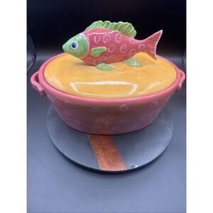 Foreside Covered Casserole Tureen Cottage Boho Coastal Grandmother Tomato Girl